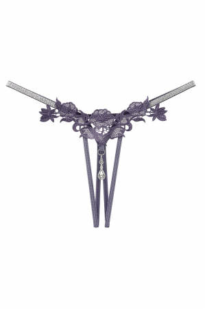 Chiloți sexy - Chiloti sexy tanga decupati, model floral cu pandantiv decorativ LH2309mov