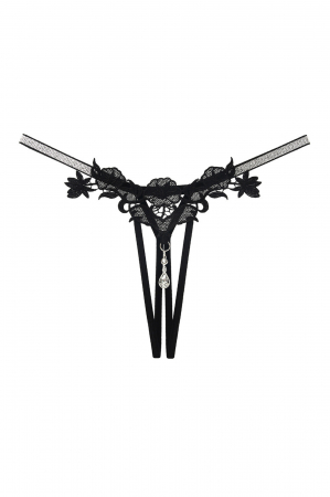 Chiloți sexy - Chiloti sexy tanga decupati, model floral cu pandantiv decorativ LH2309negru