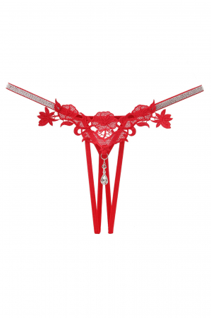 Chiloți sexy - Chiloti sexy tanga decupati, model floral cu pandantiv decorativ LH2309rosu