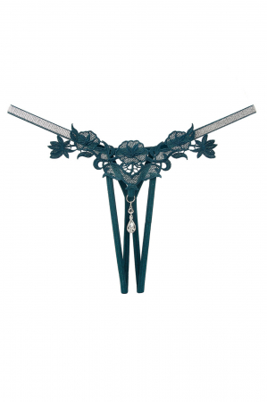 Chiloți sexy - Chiloti sexy tanga decupati, model floral cu pandantiv decorativ LH2309verde