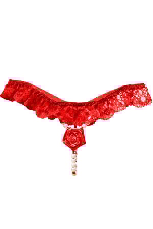 Chiloți sexy - Chiloti sexy tanga decupati, model floral cu perle LH2281rosu