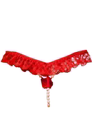 Chiloți sexy - Chiloti sexy tanga decupati, model floral cu perle LH2281rosu