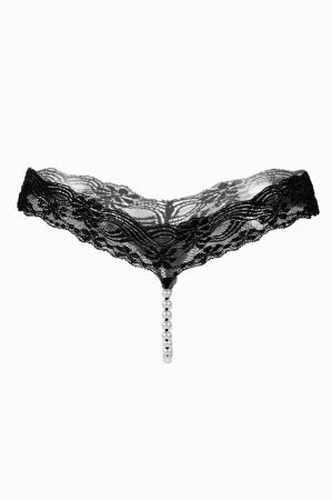 Chiloți sexy - Chiloti sexy tanga din dantela accesorizati cu margele LH2142negru