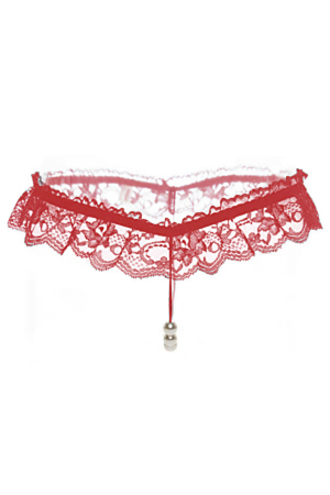 Chiloți sexy - Chiloti sexy tanga din dantela accesorizati cu margele LH2005rosu