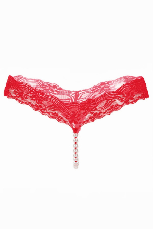 Chiloți sexy - Chiloti sexy tanga din dantela accesorizati cu margele LH2142rosu