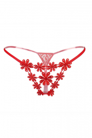 Chiloți sexy - Chiloti sexy tanga decupati cu broderie si motiv floral LH2170rosu
