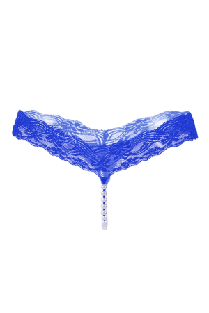 Chiloți sexy - Chiloti sexy tanga din dantela accesorizati cu margele LH2142albastru