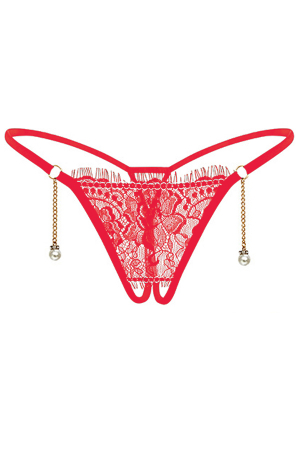 Chiloți sexy - Chiloti sexy tanga din dantela accesorizati cu margele LH2222rosu