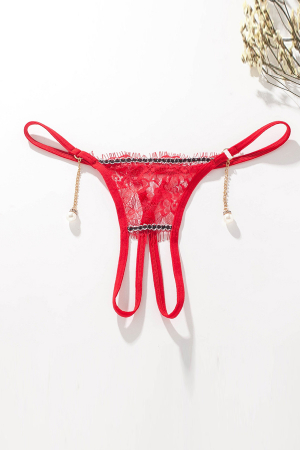 Chiloți sexy - Chiloti sexy tanga din dantela accesorizati cu margele LH2222rosu