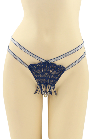 Chiloți sexy - Chiloti sexy tanga, model cu broderie in fata si perle MG-HY015bleumarin
