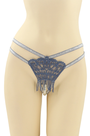 Chiloți sexy - Chiloti sexy tanga, model cu broderie in fata si perle MG-HY015albastru