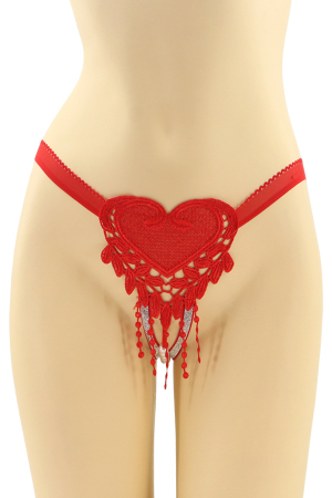 Chiloți sexy - Chiloti sexy tanga, model cu broderie in fata si perle MG-HY019rosu