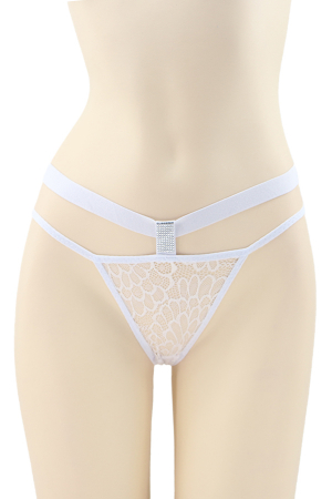 Chiloți sexy - Chiloti sexy tanga, model cu dantela si aplicatii decorative DZK-10143alb
