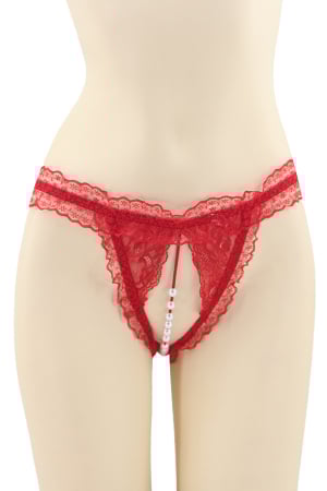 Chiloți sexy - Chiloti sexy tanga, model cu decupaj inghinal si perle DZK-2163rosu