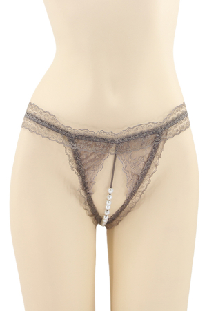 Chiloți sexy - Chiloti sexy tanga, model cu decupaj inghinal si perle DZK-2163maro
