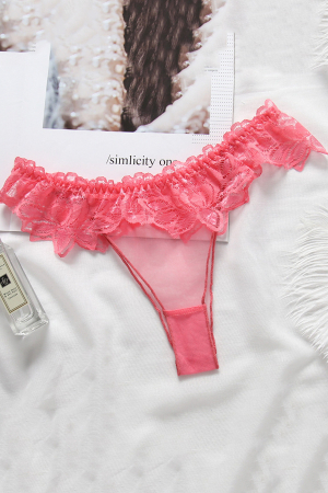 Chiloți sexy - Chiloti sexy tanga transparenti cu dantela si motiv floral LH3020roz