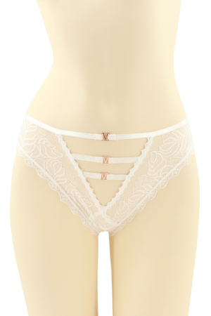 Chiloți sexy - Chiloti sexy tanga cu dantela brodata si insertii metalice CT-Q8189alb