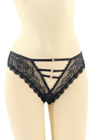 Chiloți sexy - Chiloti sexy tanga cu dantela brodata si insertii metalice CT-Q8189negru