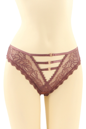 Chiloți sexy - Chiloti sexy tanga cu dantela brodata si insertii metalice CT-Q8189visiniu