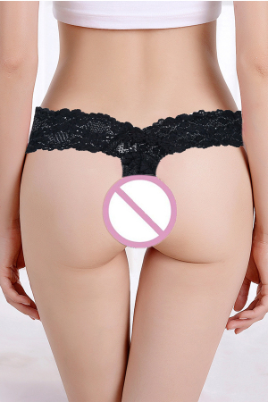 Chiloți sexy - Chiloti tanga cu dantela si fundita 87297negru