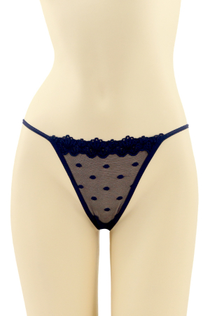 Chiloți sexy - Chiloti sexy tanga cu insertii dantela si funda CT-Q8065bleumarin