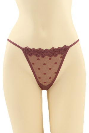 Chiloți sexy - Chiloti sexy tanga cu insertii dantela si funda CT-Q8065visiniu