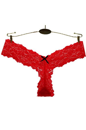 Chiloți sexy - Chiloti tanga cu dantela si fundita 87297rosu