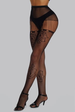 Damă - Ciorapi din plasa cu model si jartiere YD-1508