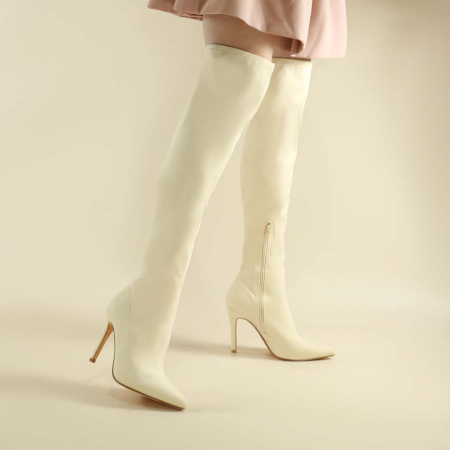 Cizme - Cizme lungi cu toc NN58nude