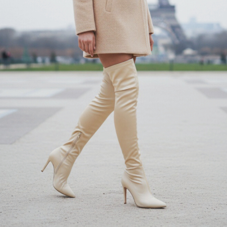 Cizme - Cizme lungi cu toc NN58nude