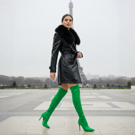 Cizme - Cizme lungi cu toc NN58verde