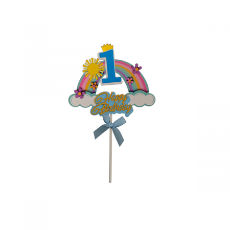 Accesorii party - Decoratiune pentru tort ' Happy Birthday cu cifra 1 ' 19.5 x 12.5 cm QT9372