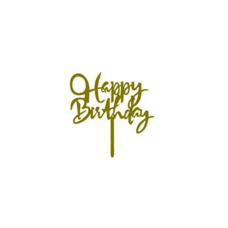 Accesorii party - Decoratiune pentru tort cu efect oglinda ' Happy Birthday ' QT9139auriu