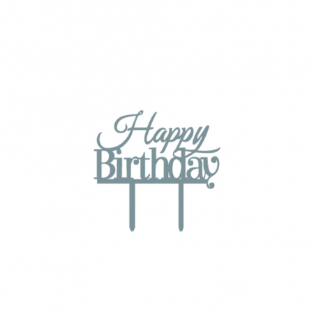 Articole party - Decoratiune pentru tort cu efect oglinda ' Happy Birthday ' QT9140argintiu