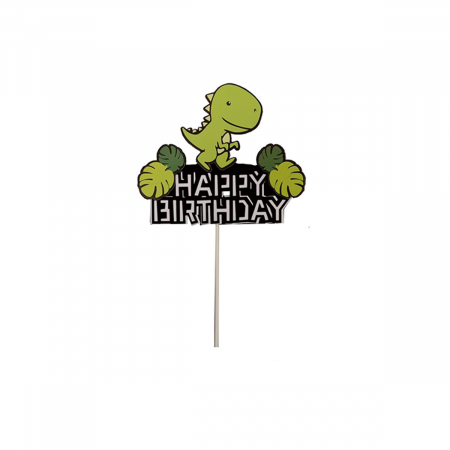 Accesorii party - Decoratiune pentru tort cu figurina dinozaur ' Happy Birthday ' QT9384