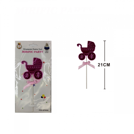 Articole party - Decoratiune pentru tort figurina ' Carucior bebe ' 21 cm QT9352