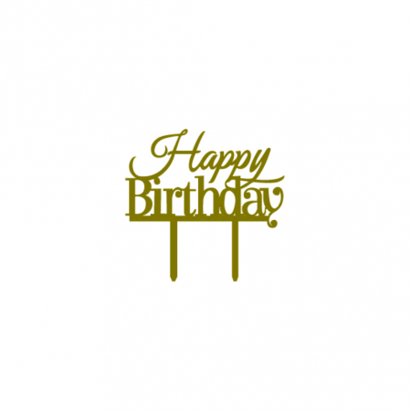 Accesorii party - Decoratiune pentru tort cu efect oglinda ' Happy Birthday ' QT9140auriu
