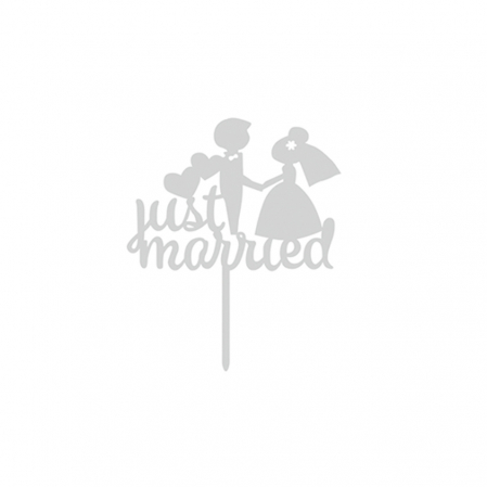Accesorii party - Decoratiune pentru tort ' Just married ' 16.5 x 14 cm QT9251argintiu