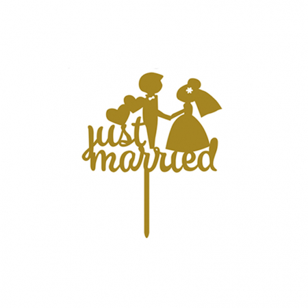 Accesorii party - Decoratiune pentru tort ' Just married ' 16.5 x 14 cm QT9251auriu