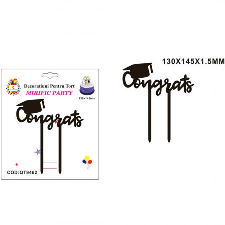 Articole party - Decoratiune pentru tort ' Congrats ' 13 x 14.5 cm QT9462