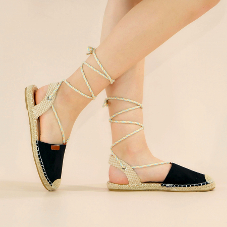 Espadrile - Espadrile cu model perforat si snur pe picior F-79negru