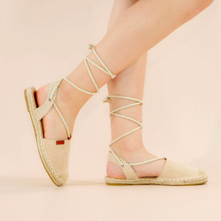 Espadrile - Espadrile cu model perforat si snur pe picior F-79bej