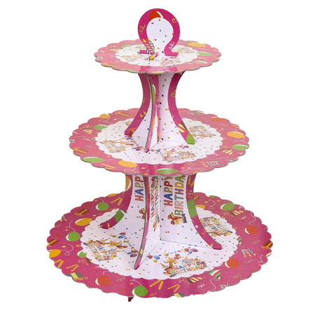 Articole party - Etajera din carton cu 3 nivele pentru prajituri ' Happy Birthday ' 2260-1
