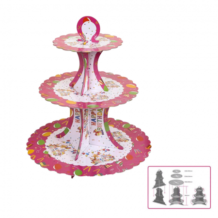 Articole party - Etajera din carton cu 3 nivele pentru prajituri ' Happy Birthday ' 2260-1