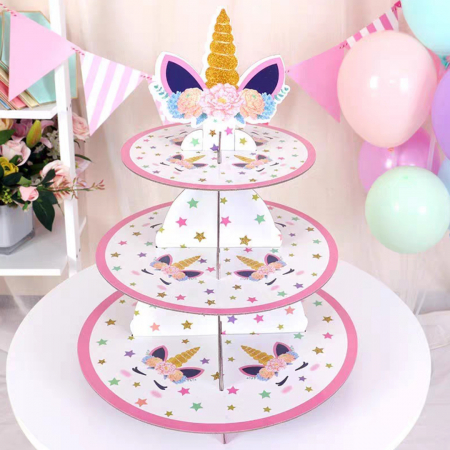 Tacâmuri - Etajera din carton cu 3 nivele pentru prajituri ' Unicorn ' 2260-6