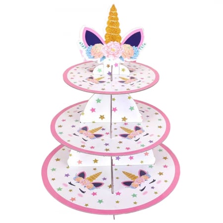 Tacâmuri - Etajera din carton cu 3 nivele pentru prajituri ' Unicorn ' 2260-6
