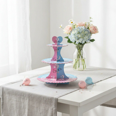 Accesorii party - Etajera din carton cu 3 nivele pentru prajituri ' Boy or Girl ' 2260-4