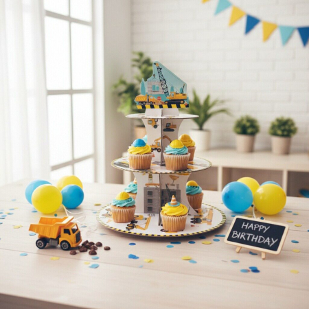 Articole party - Etajera din carton cu 3 nivele pentru prajituri ' Constructii ' 2260-5