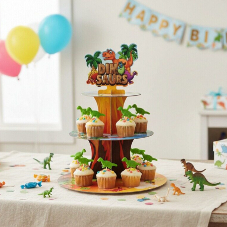 Accesorii party - Etajera din carton cu 3 nivele pentru prajituri ' Dinozauri ' 2260-7