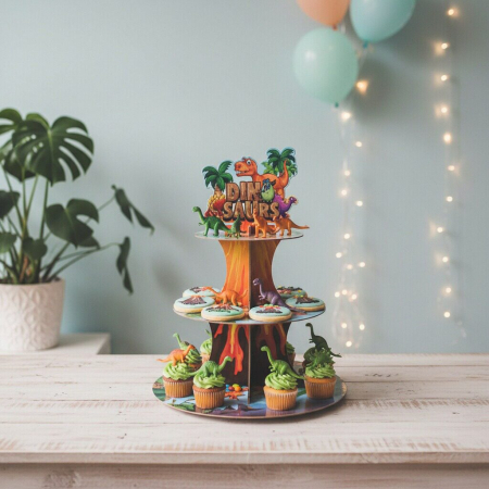 Accesorii party - Etajera din carton cu 3 nivele pentru prajituri ' Dinozauri ' 2260-7